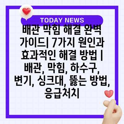 배관 막힘 해결 완벽 가이드| 7가지 원인과 효과적인 해결 방법 | 배관, 막힘, 하수구, 변기, 싱크대, 뚫는 방법, 응급처치