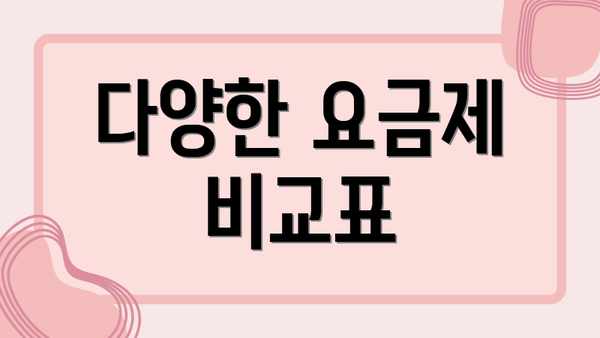 다양한 요금제 비교표