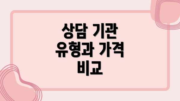 상담 기관 유형과 가격 비교