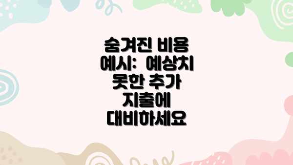 숨겨진 비용 예시:  예상치 못한 추가 지출에 대비하세요