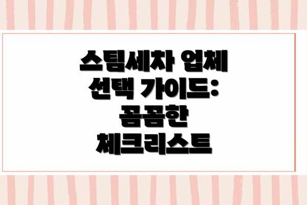 스팀세차 업체 선택 가이드:  꼼꼼한 체크리스트