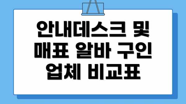 안내데스크 및 매표 알바 구인 업체 비교표