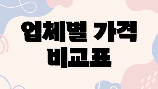 업체별 가격 비교표