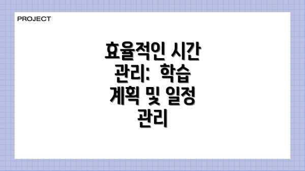효율적인 시간 관리:  학습 계획 및 일정 관리