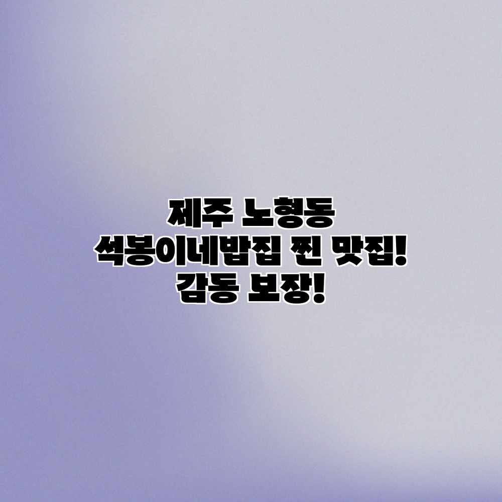 제주 노형동 석봉이네밥집: 찐 맛집! 감동 보장!