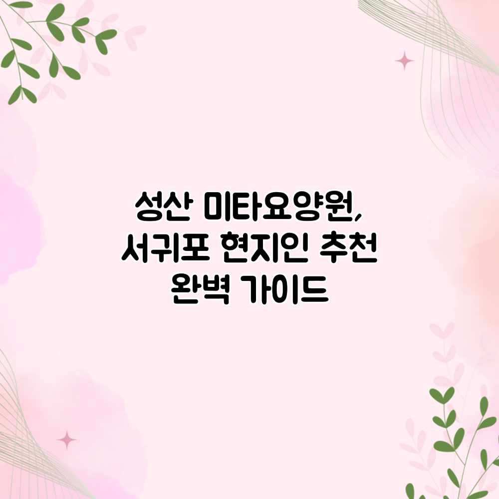 성산 미타요양원, 서귀포 현지인 추천 완벽 가이드