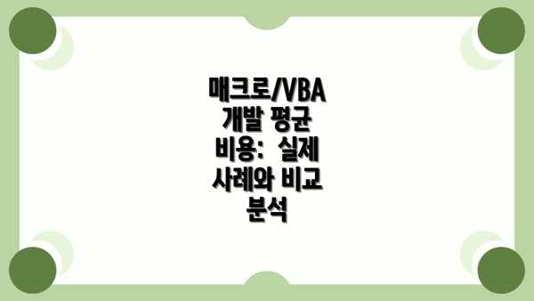 매크로/VBA 개발 평균 비용:  실제 사례와 비교 분석