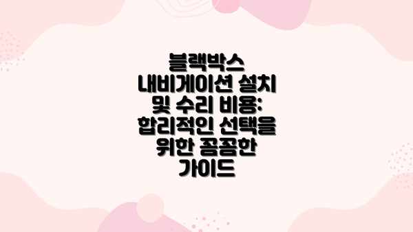 블랙박스 내비게이션 설치 및 수리 비용: 합리적인 선택을 위한 꼼꼼한 가이드