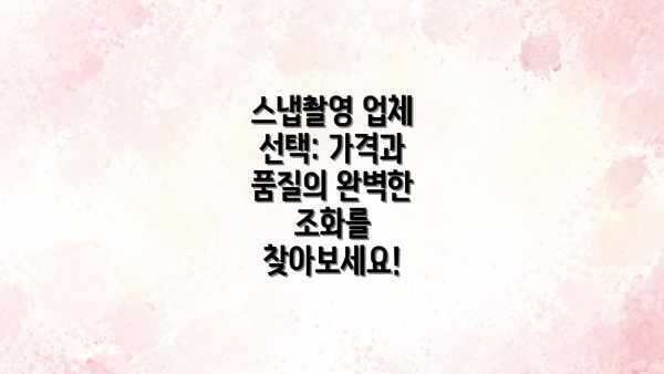 스냅촬영 업체 선택: 가격과 품질의 완벽한 조화를 찾아보세요!