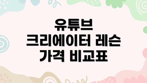 유튜브 크리에이터 레슨 가격 비교표