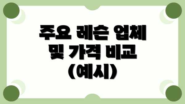 주요 레슨 업체 및 가격 비교 (예시)