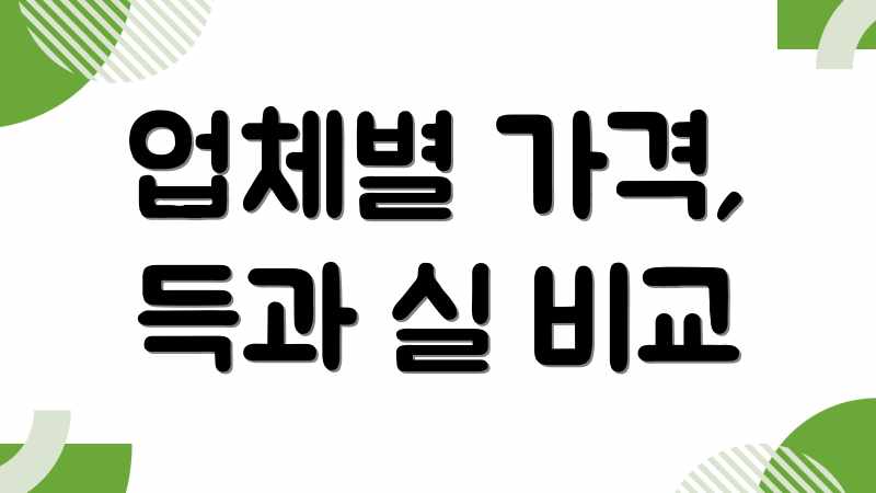 업체별 가격, 득과 실 비교